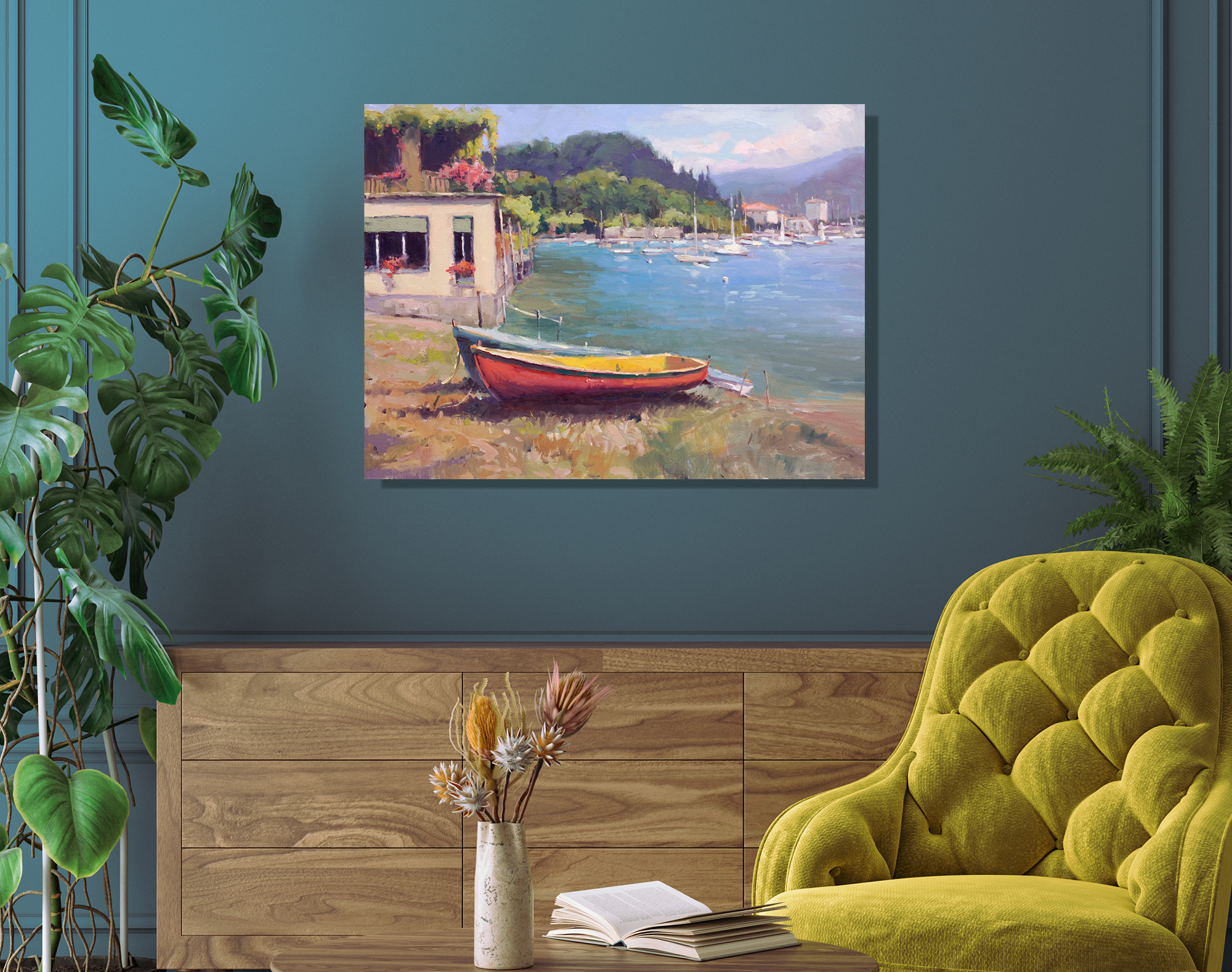 Greek Harbor Artist Enhanced Canvas Print