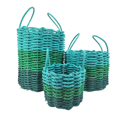 Green Ombre Rope Storage Basket in various sizes showing vibrant green tones