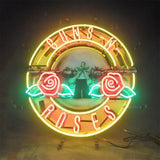 Guns N Roses Team Logo Neon Signs Light glowing on a wall indoors