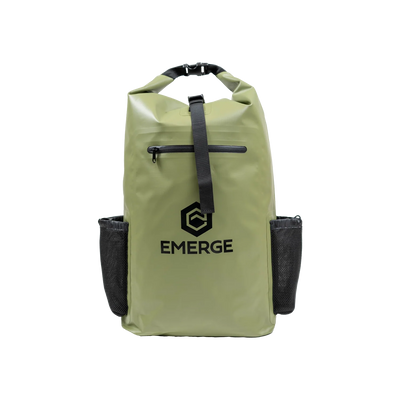 Olive colored 30L heavy duty dry bag with black adjustable straps