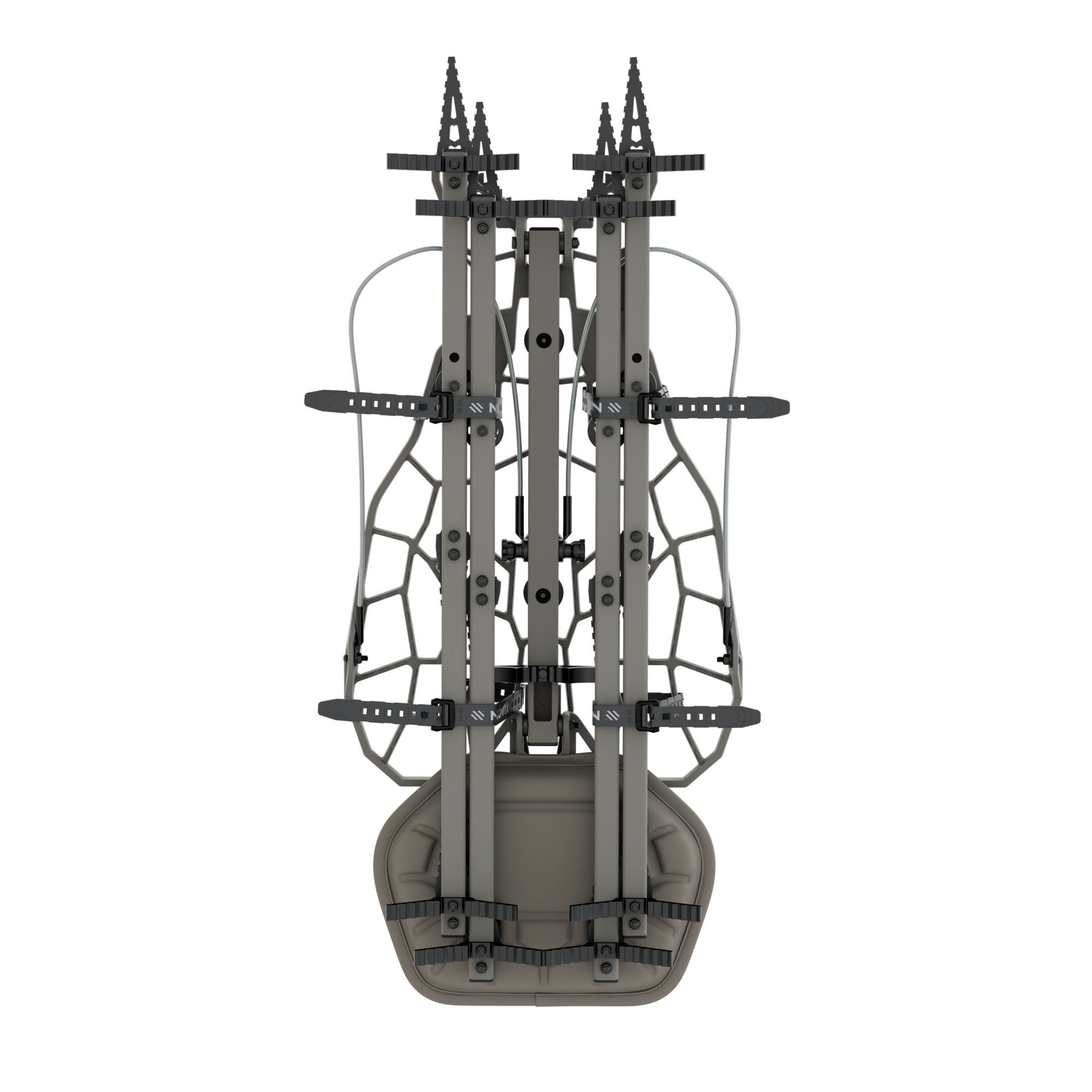 Helo Hunt Ready™ System showing quickstrap attachments on hang on treestand and climbing sticks