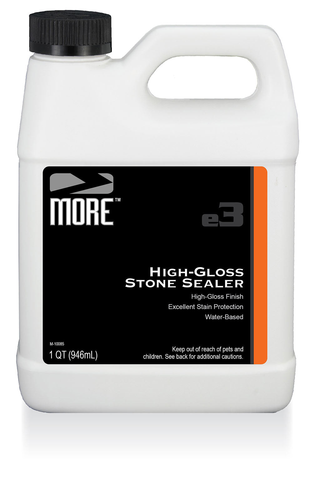 MORE® High-Gloss Stone Sealer quart and gallon containers with product labeling visible
