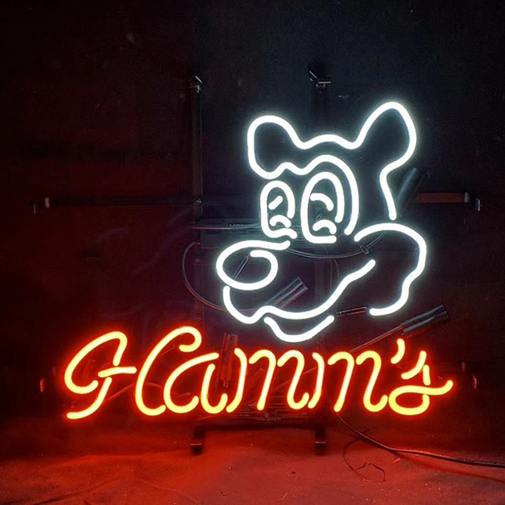 Hamm's Beer Bear Neon Signs Light with glass tubing and metal grid backing