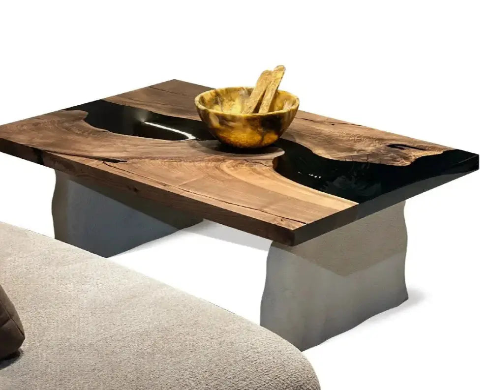 Epoxy-Resin Walnut Coffee Table With Stone Looking Legs by Gizz - main product image for Resin Society