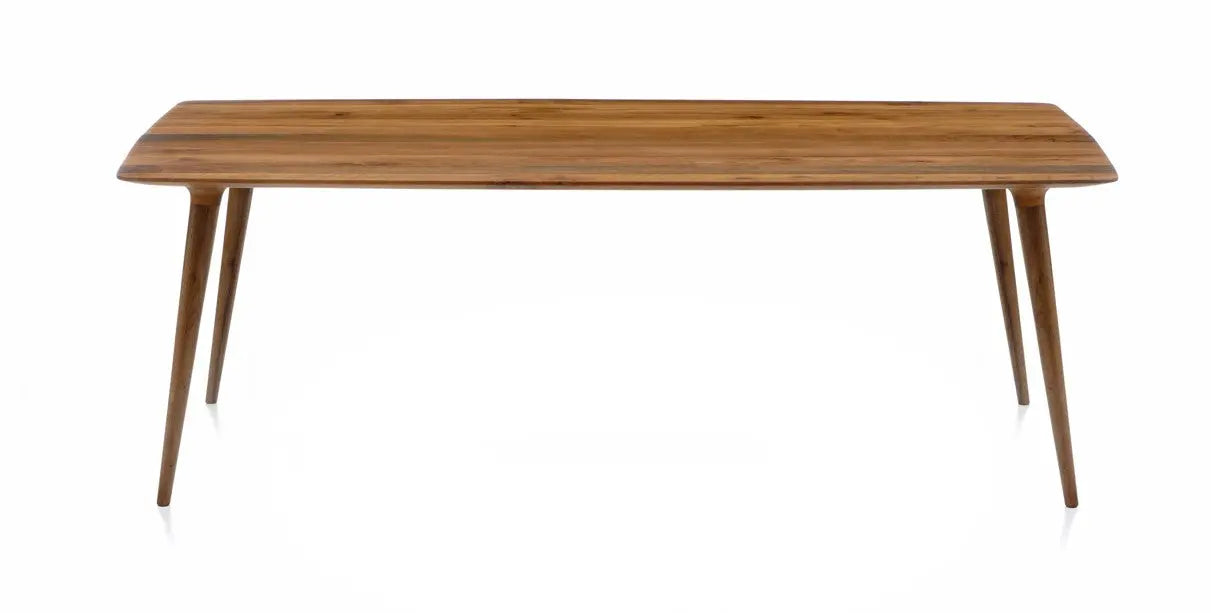 Edge glued solid hardwood dining table with natural wood grain and smooth surface