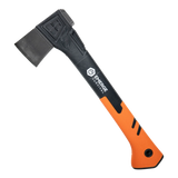 Survival Hatchet with fiberglass handle and carbon steel blade alongside protective sheath