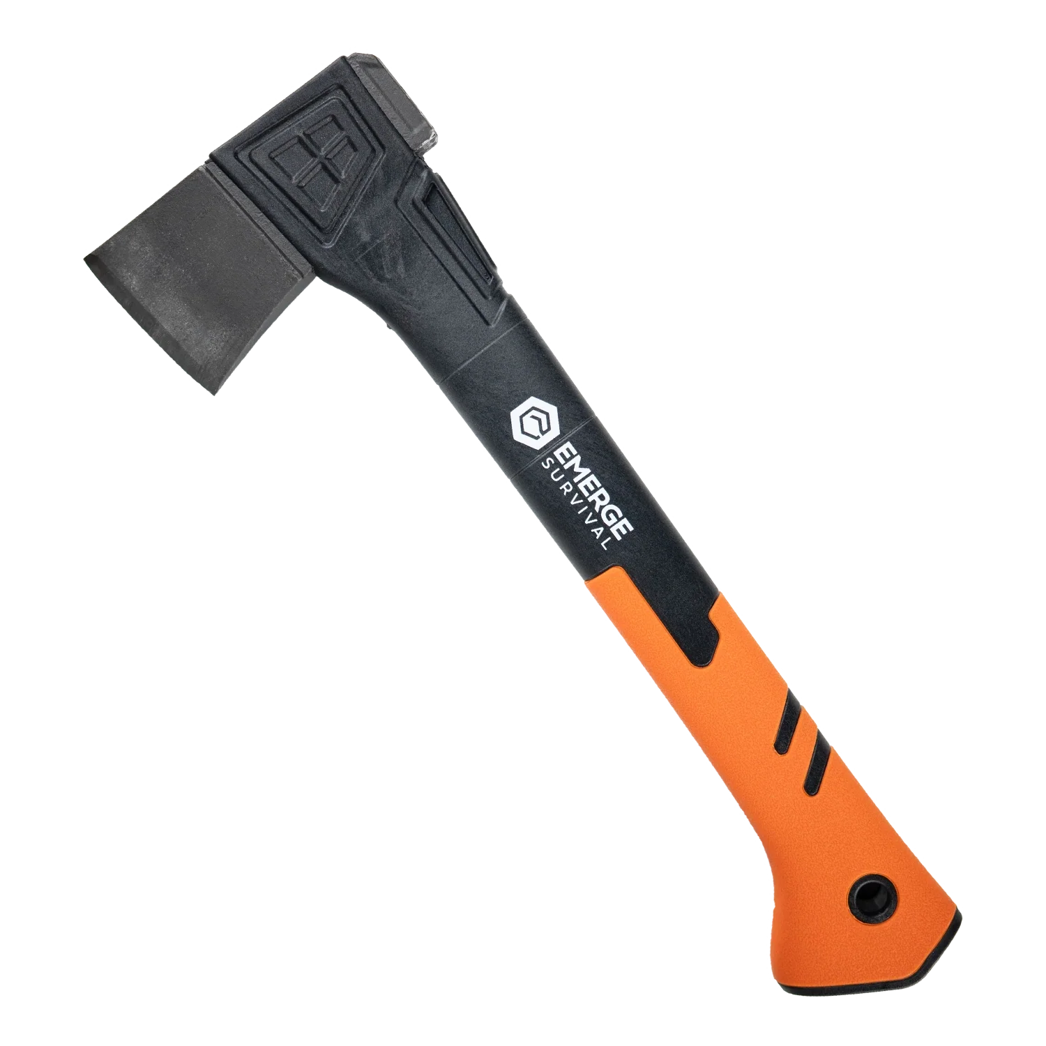 Survival Hatchet with fiberglass handle and carbon steel blade alongside protective sheath