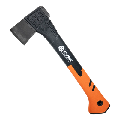 Survival Hatchet with fiberglass handle and carbon steel blade alongside protective sheath