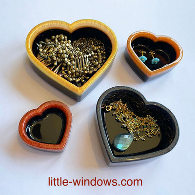 3-in-1 Heart Molds Set (super shiny silicone, make solid hearts, open hearts, and heart dishes in 4 sizes) detail image