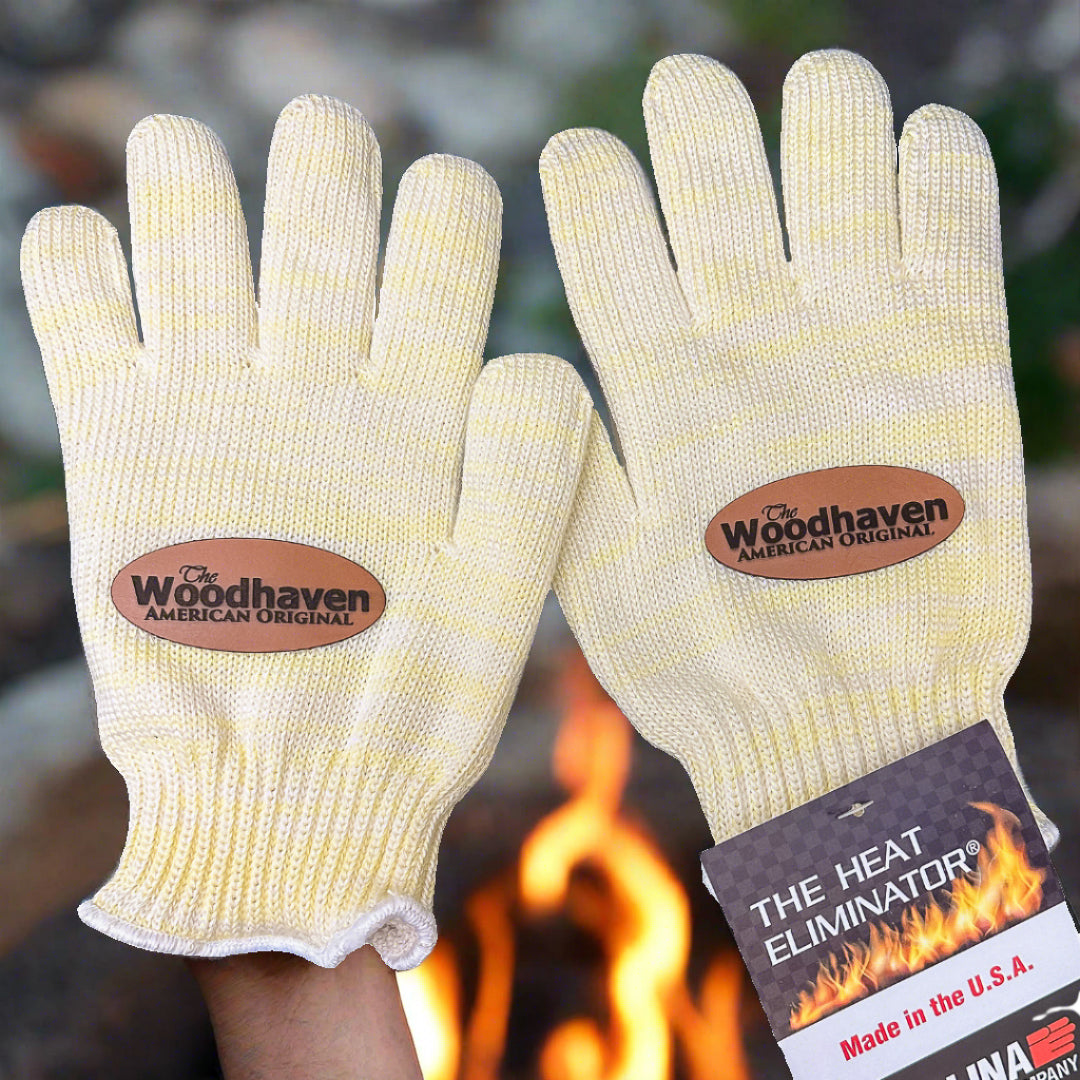 Heat Eliminator Heat Resistant Gloves by The Woodhaven in yellow, showing knit wrist and seamless construction