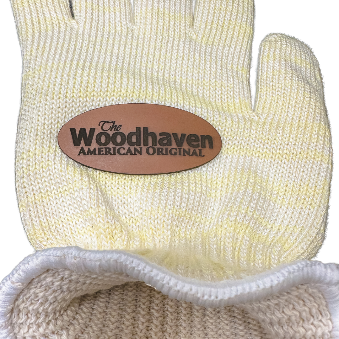 Heat Eliminator Heat Resistant Gloves by The Woodhaven in yellow, showing knit wrist and seamless construction