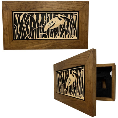Decorative Gun Safe Heron in Cattails Wall-Mounted Gun Cabinet To by Bellewood Designs - main product image for Resin Society