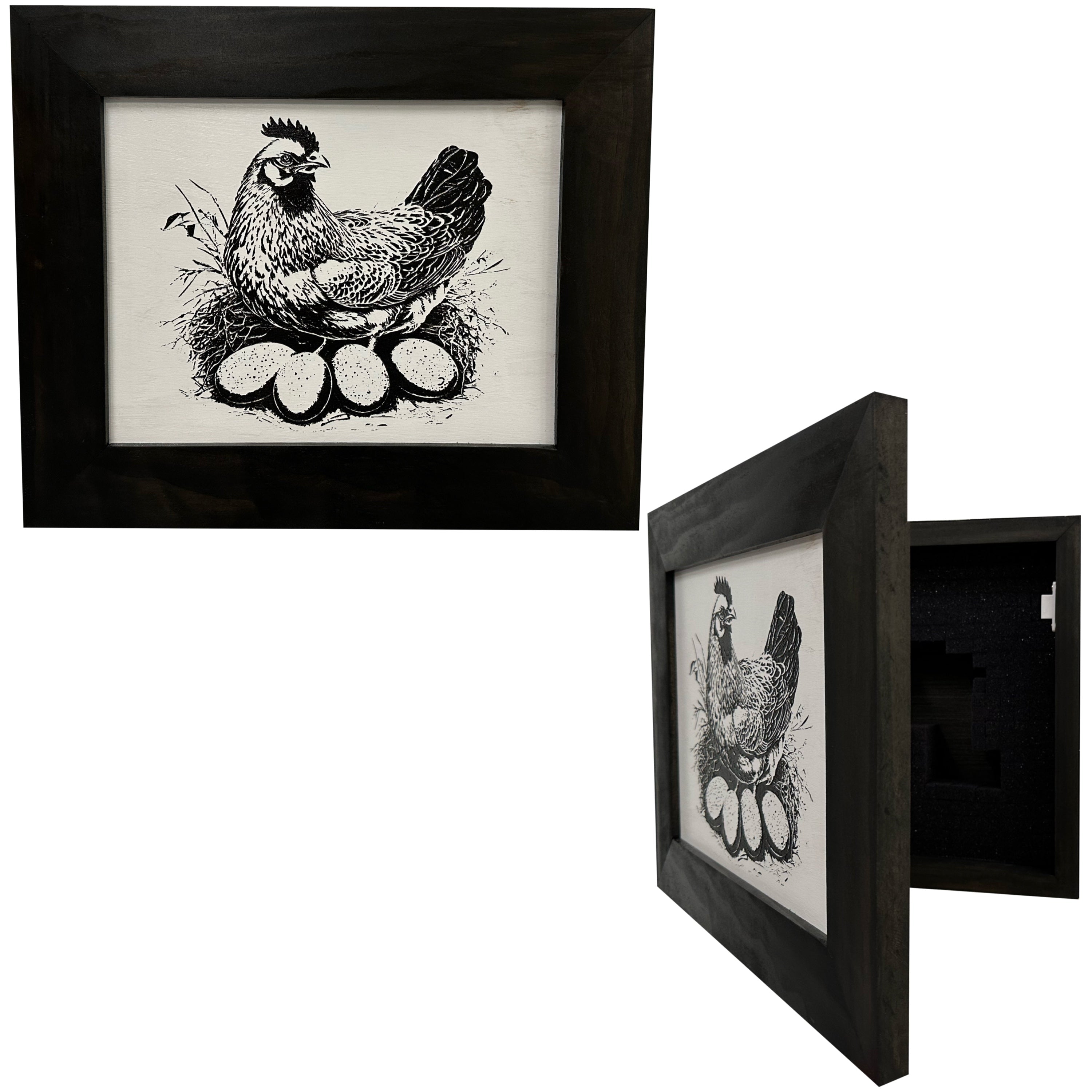 Hidden Gun Safe Recessed In Wall Farmhouse Chicken And Eggs Decoration by Bellewood Designs - main product image for Resin Society