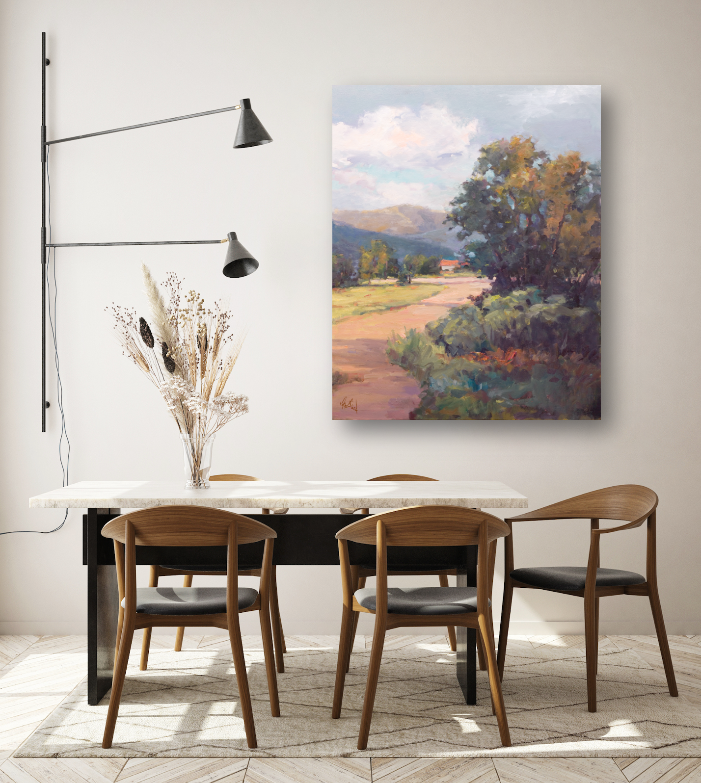 Hillside Cottage Artist Enhanced Canvas Print by John Beard Collection - product image 2 for Resin Society