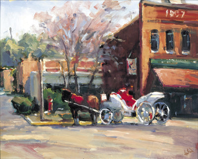 Horse and Carriage scene printed on canvas with a wooden frame by John Beard Collection