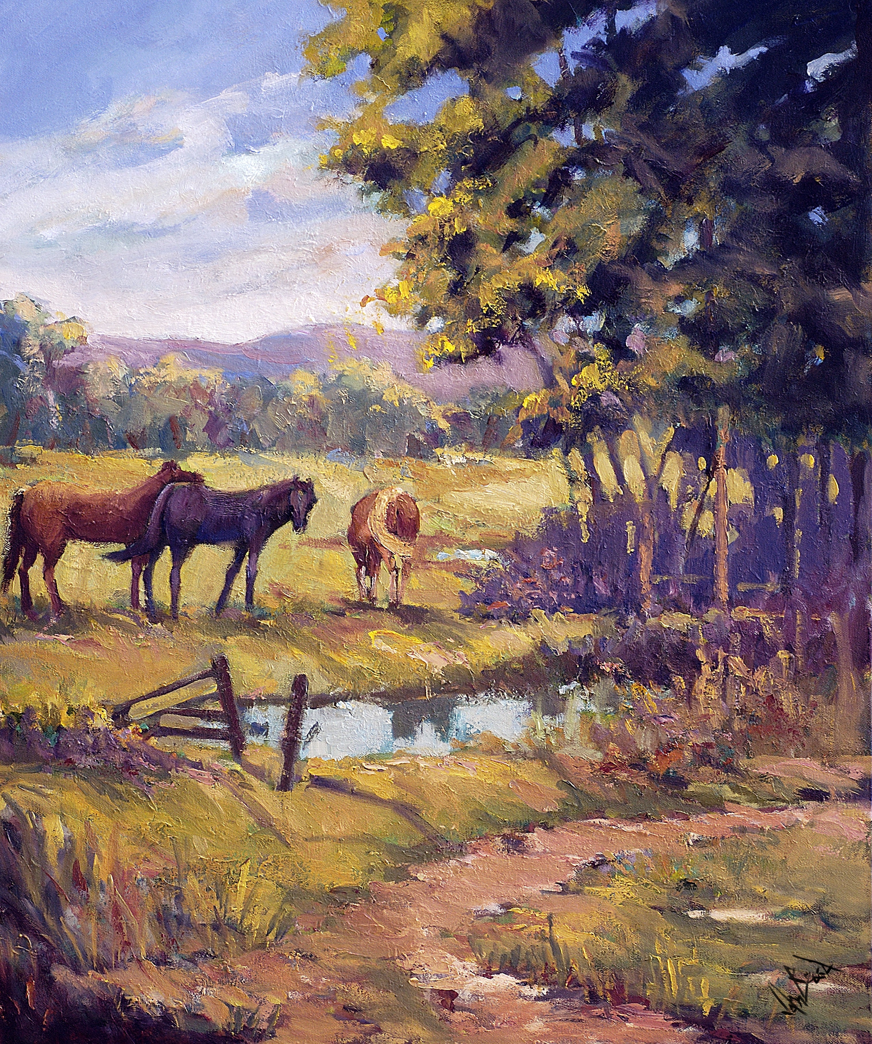 Horses by the Ponds Artist Enhanced Canvas Print by John Beard Collection - main product image for Resin Society