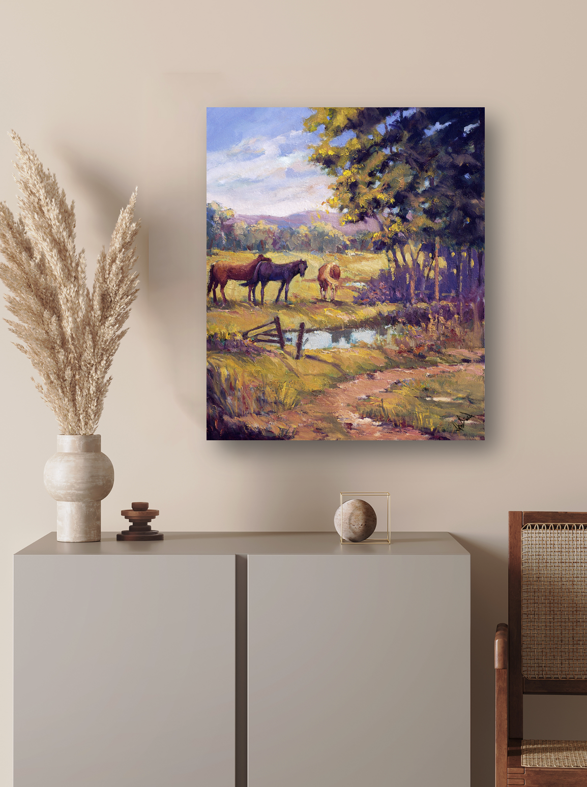 Horses by the Ponds Artist Enhanced Canvas Print by John Beard Collection - product image 3 for Resin Society