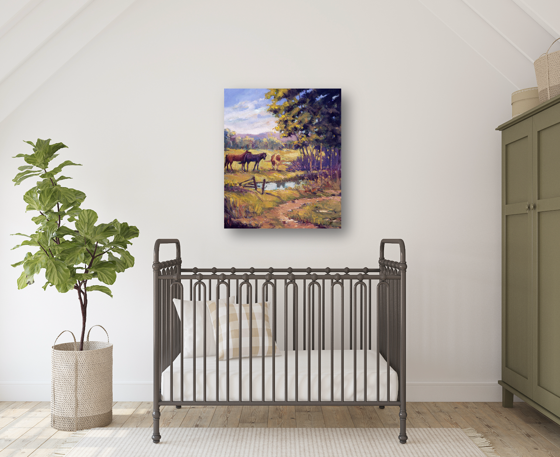 Horses by the Ponds Artist Enhanced Canvas Print by John Beard Collection - product image 4 for Resin Society