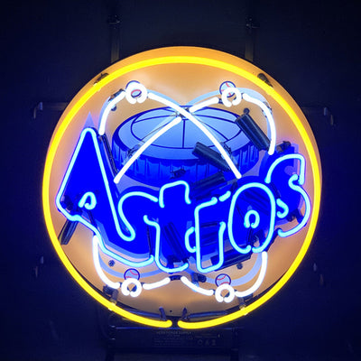 Houston Astros neon light sign in yellow acrylic mounted on wall