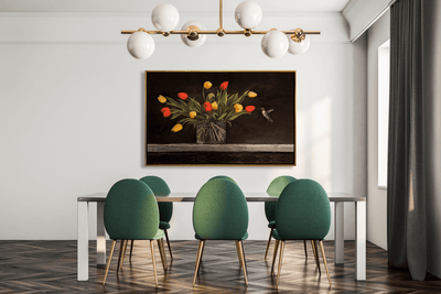 Hummingbird and Tulips Artist Enhanced Canvas Print by John Beard Collection - product image 3 for Resin Society