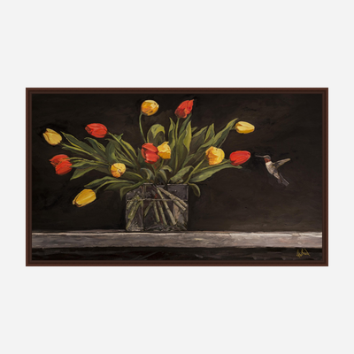 Hummingbird and Tulips Artist Enhanced Canvas Print by John Beard Collection - product image 5 for Resin Society