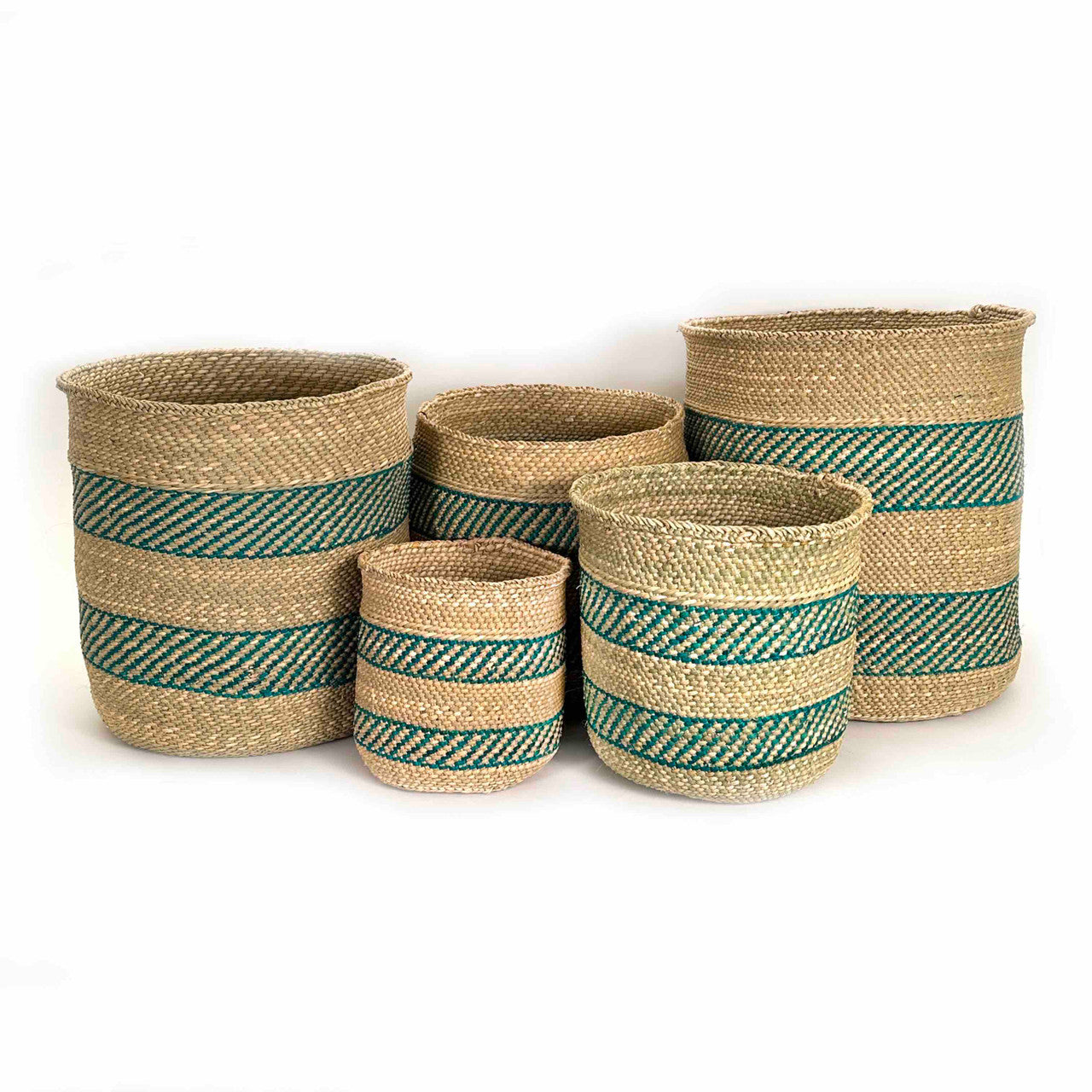 African Iringa woven basket with Turquoise Stripe by Mbare Ltd - product image 2 for Resin Society