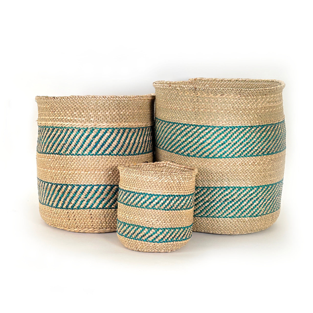 African Iringa woven basket with Turquoise Stripe by Mbare Ltd - product image 5 for Resin Society