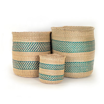 African Iringa woven basket with Turquoise Stripe by Mbare Ltd - product image 5 for Resin Society