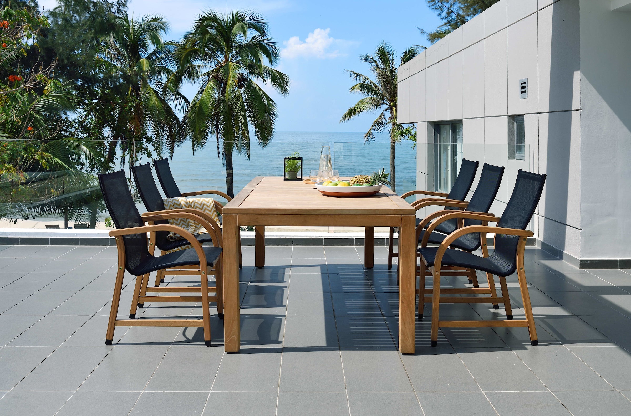 Rinjani Rectangular Table and 6 Manhattan Black Armchair by LifestyleGarden US - main product image for Resin Society