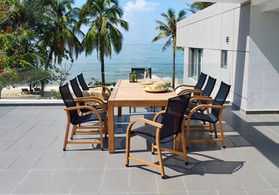 Rinjani Rectangular Big Table and 8 Manhattan Black Armchair by LifestyleGarden US - main product image for Resin Society