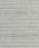 Textured woven pillow cover with horizontal rows of small geometric and linear patterns in varying shades of soft gray and off-white tones.