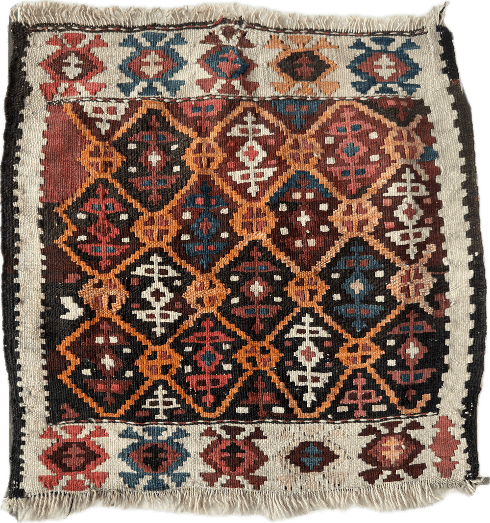 Antique Tribal Shahsavan Caucasian Bagface - detailed soft woven wool rug with tribal patterns, 26 by 18 inches