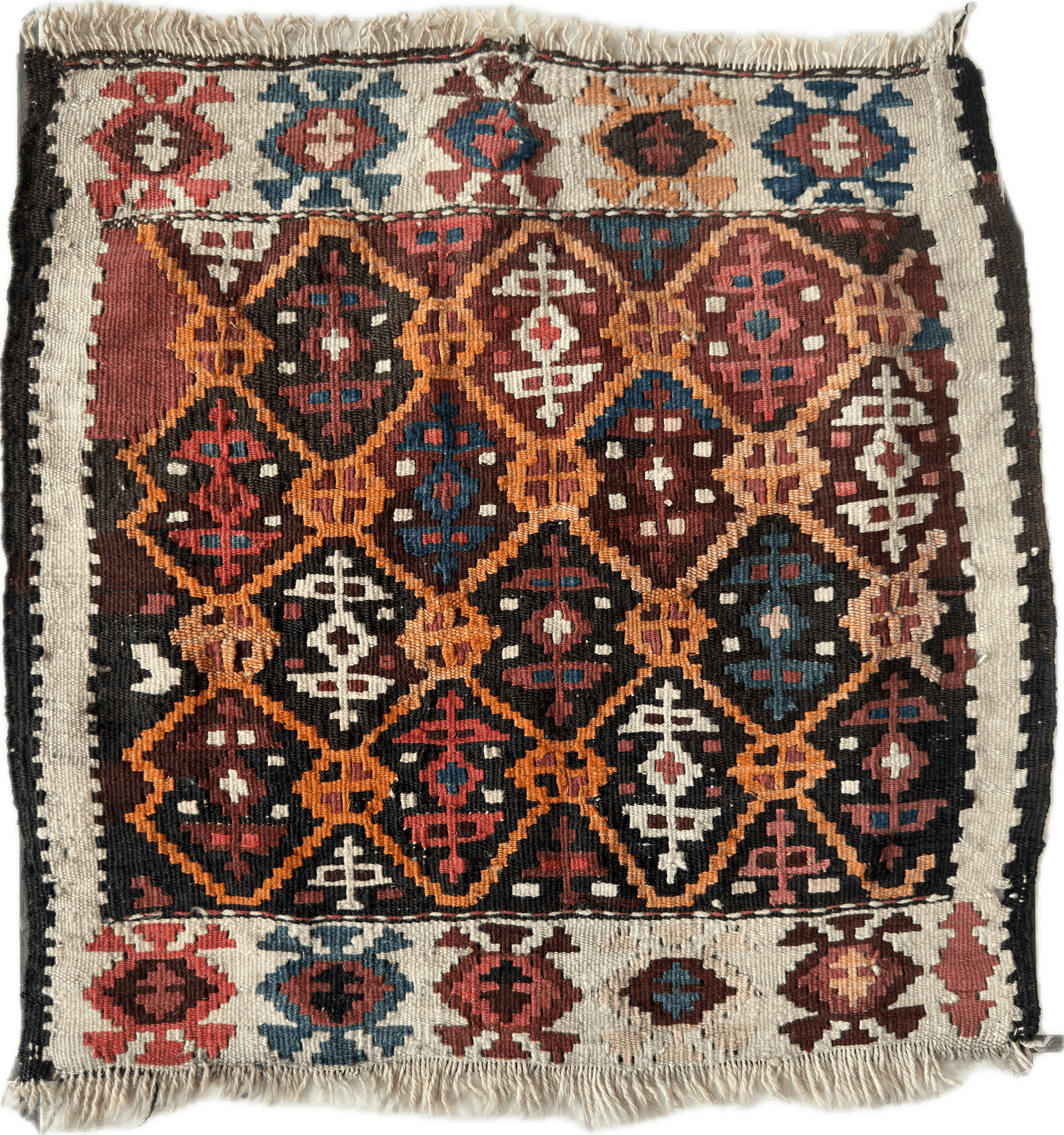Antique Tribal Shahsavan Caucasian Bagface - detailed soft woven wool rug with tribal patterns, 26 by 18 inches