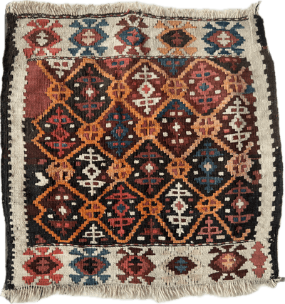 Antique Tribal Shahsavan Caucasian Bagface - detailed soft woven wool rug with tribal patterns, 26 by 18 inches