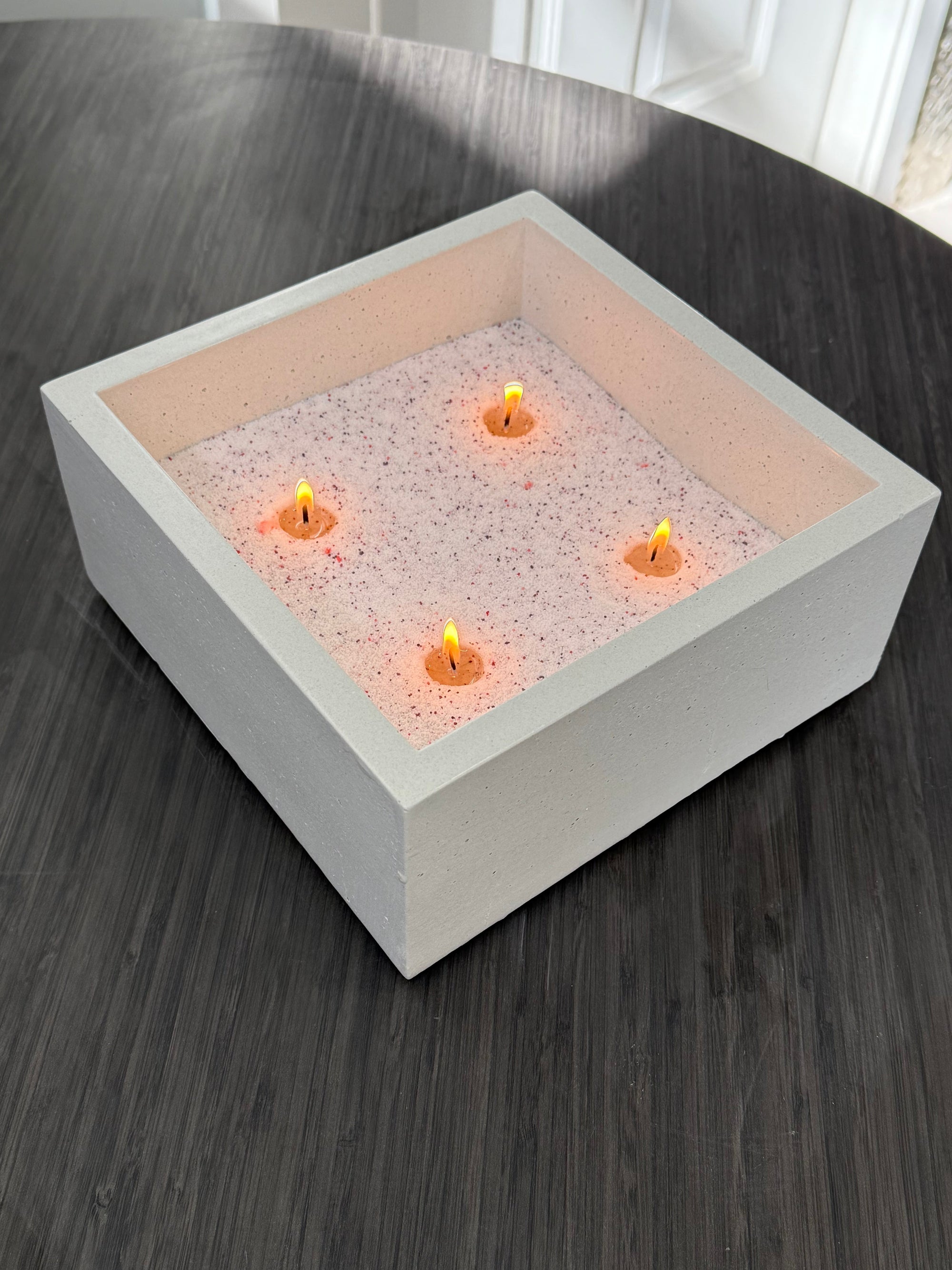 Quadrato Candle Vessel in White and Charcoal colors, handcrafted concrete candle container