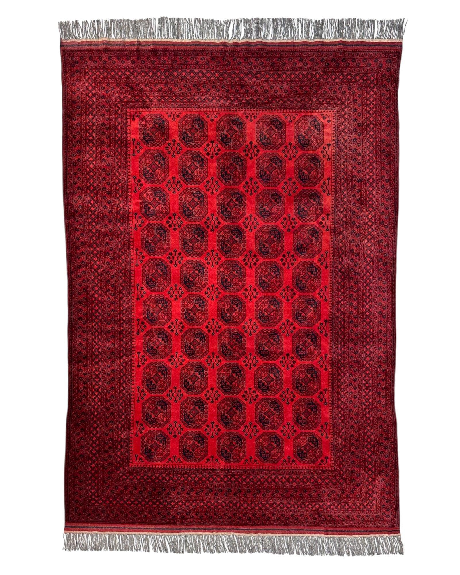 Hand-Knotted Turkoman Ersari Wool Rug – 6’7” x 9’6” – Rich Red Tones by Rugistan - main product image for Resin Society