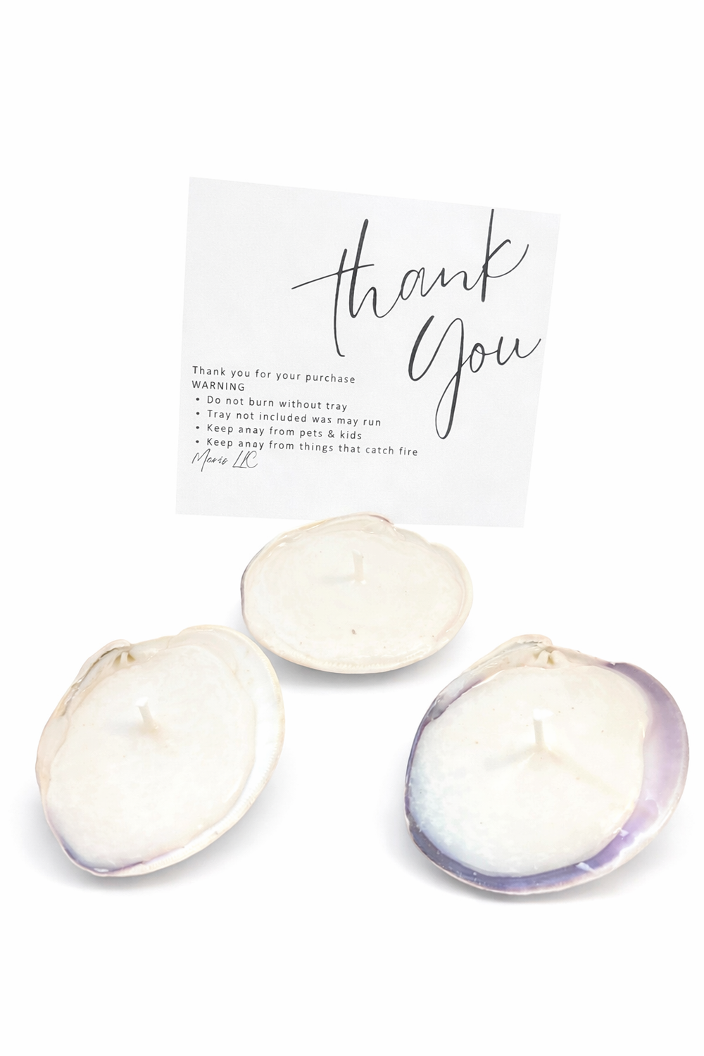 Set of 3 mini quahog candles with natural shell design