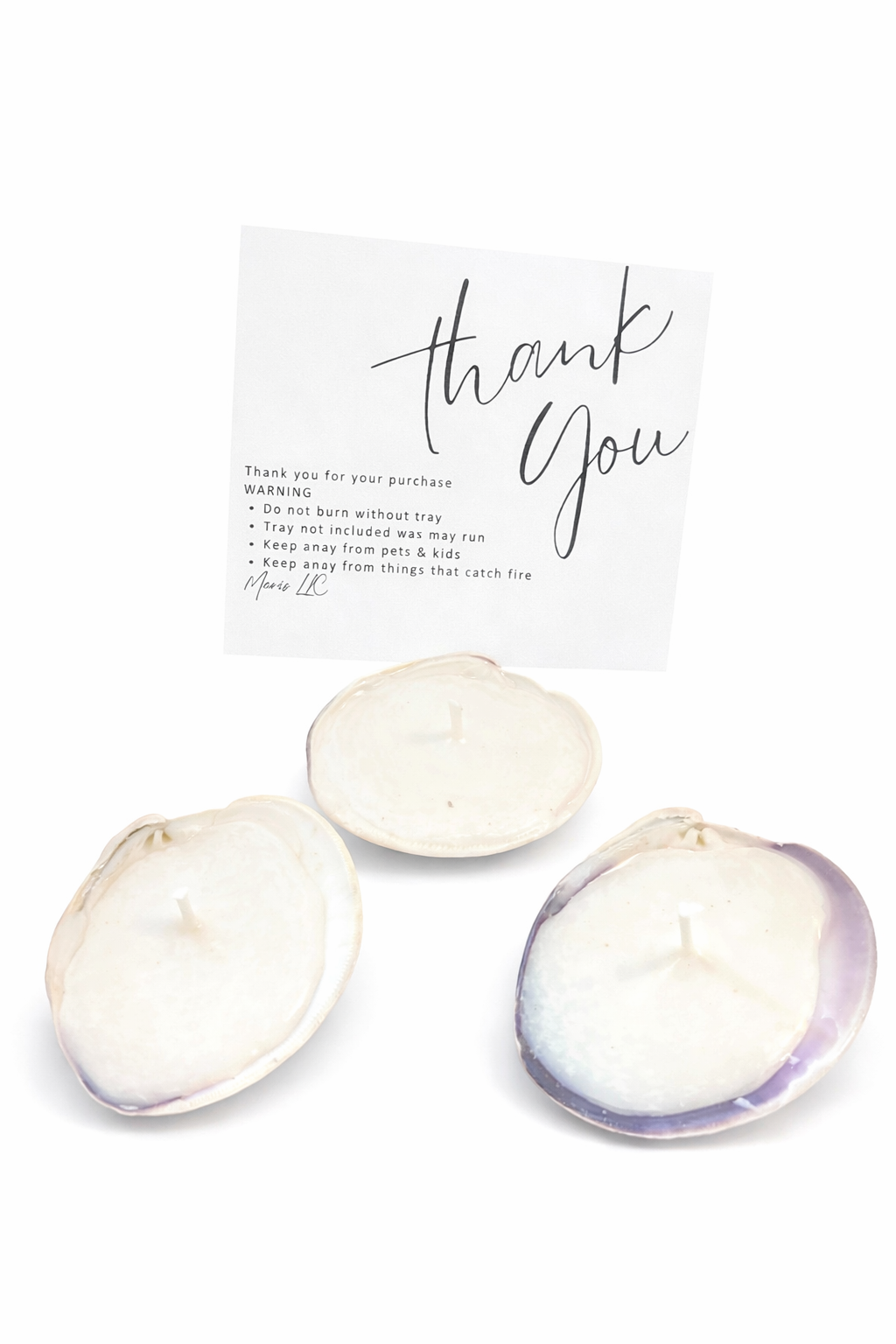Set of 3 mini quahog candles with natural shell design