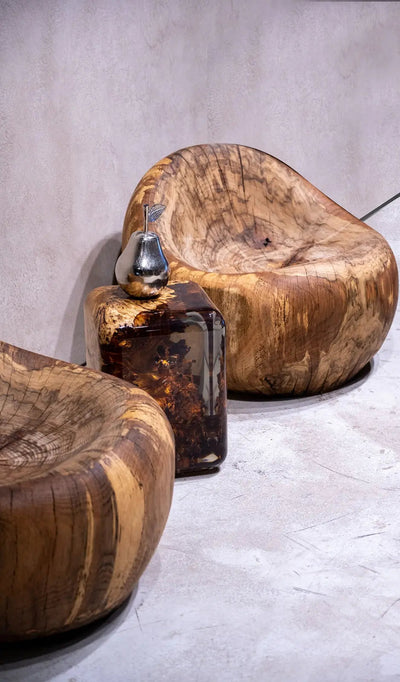 Handcrafted Resin Cube Side Table with epoxy wood finish in modern living room