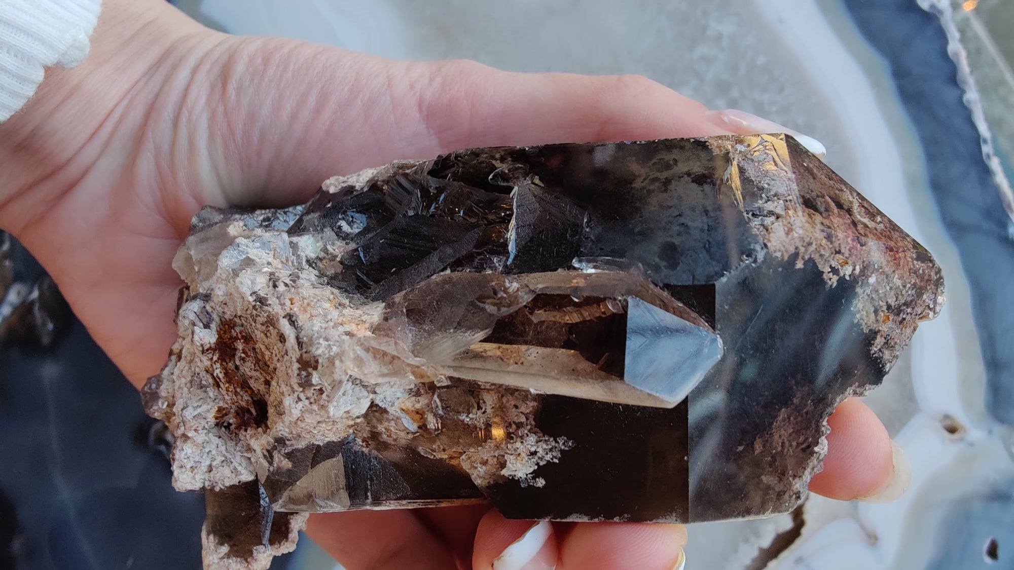 Lodalite Included Smoky Quartz Point from Brazil showing smoky translucent crystal with natural phantom inclusions