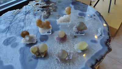 Fluorite Ball resting atop a Quartz matrix from India, natural mineral specimen