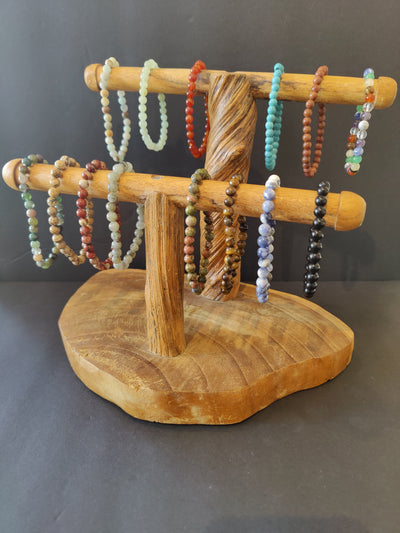 Close-up of a Beaded Stone Bracelet with 6mm assorted round beads in natural colors