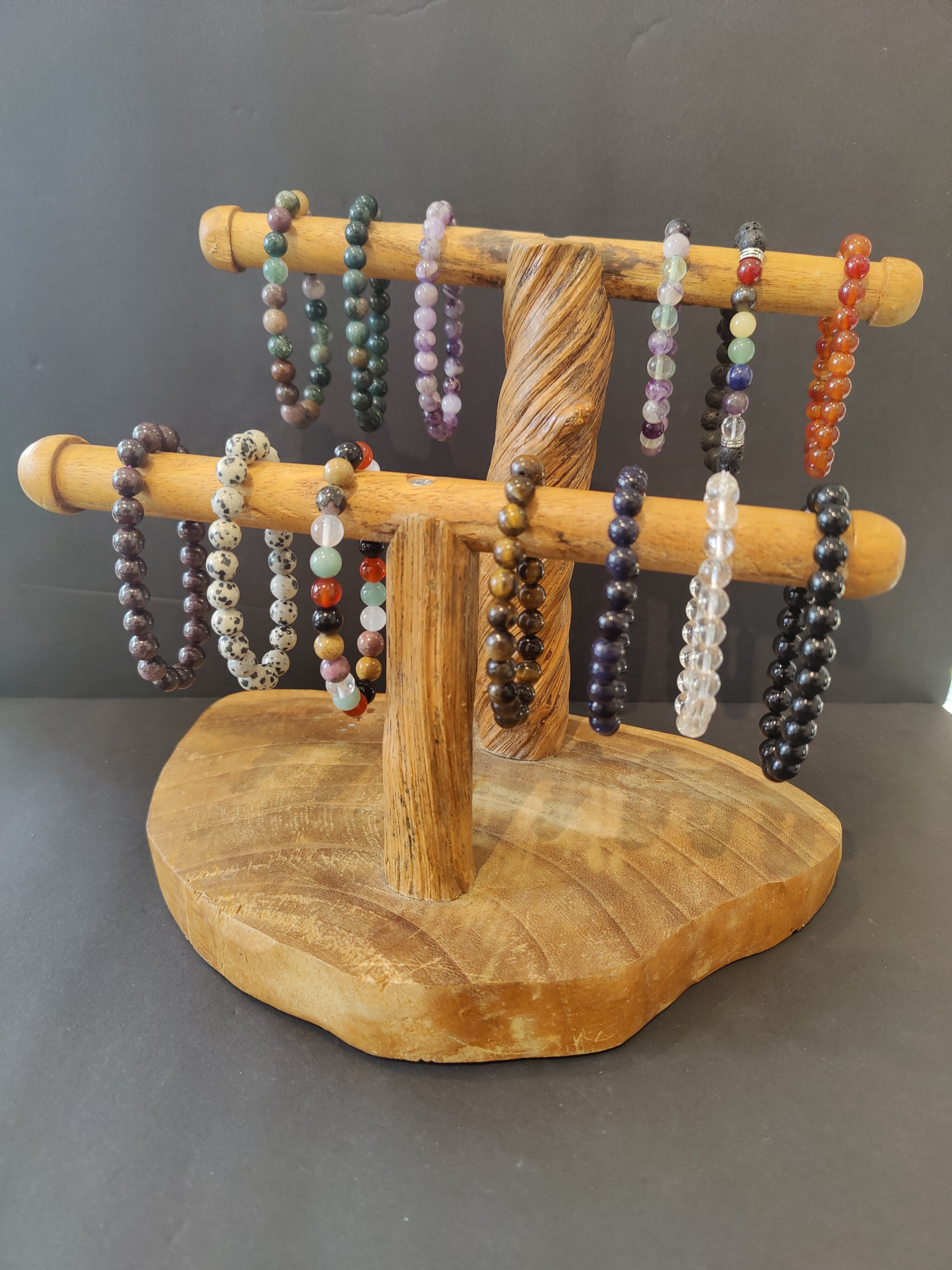 Beaded Stone Bracelet 8mm with natural stone beads in various earth tones displayed on a white background