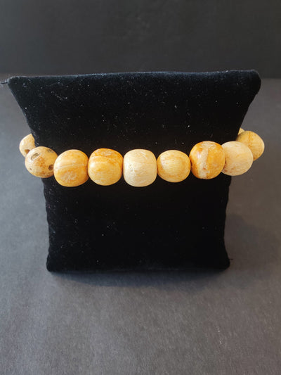 Palo Santo Wood Beaded Bracelet showing round 8mm beads on a wrist