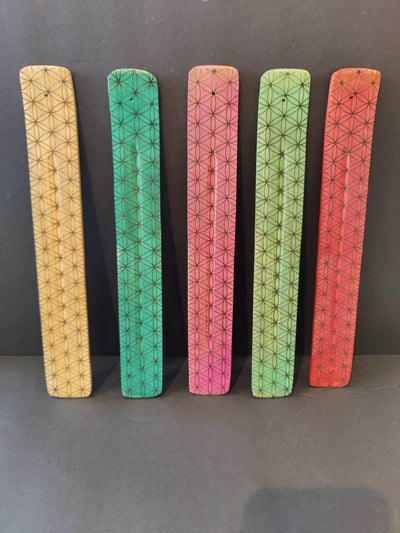 Wood Printed Incense Burner with flower of life pattern in assorted colors