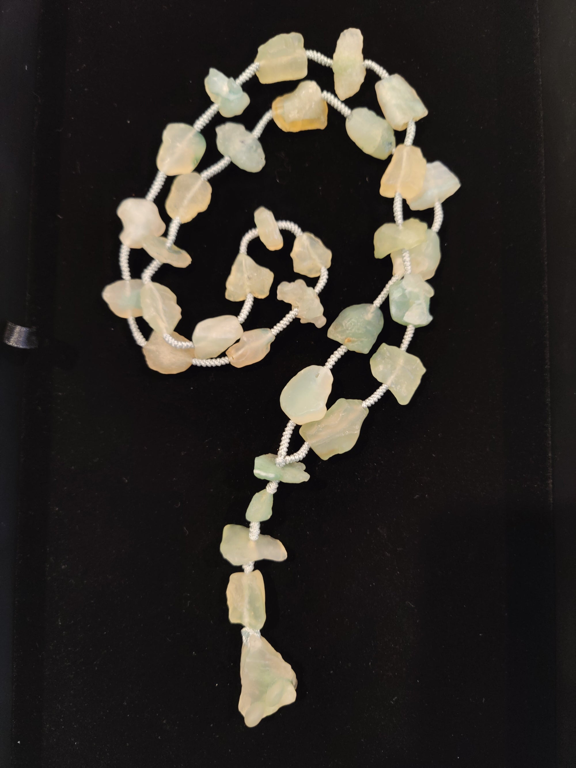 Gobi Desert Green Moss Agate raw stone pendant on 32-inch green cord necklace