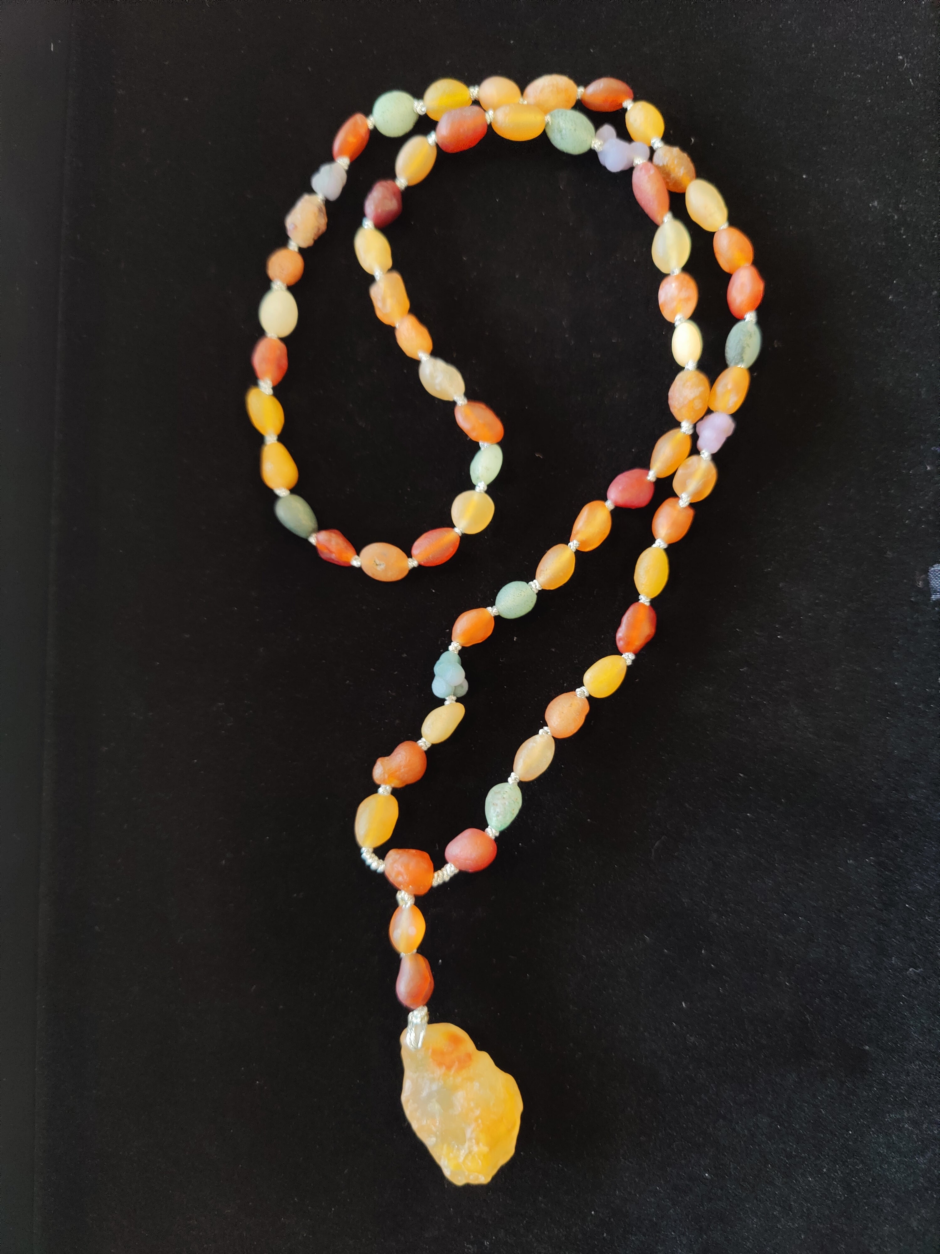 Gobi Desert Candy Agate Bead Necklace with Candy Agate Pendant on white background
