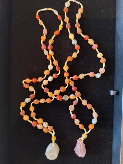 Gobi Desert Agate bead necklace with agate pendant on yellow cord