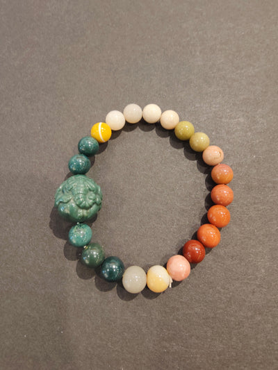 Jasper Multi-Color Bead Bracelet with Animal Charm