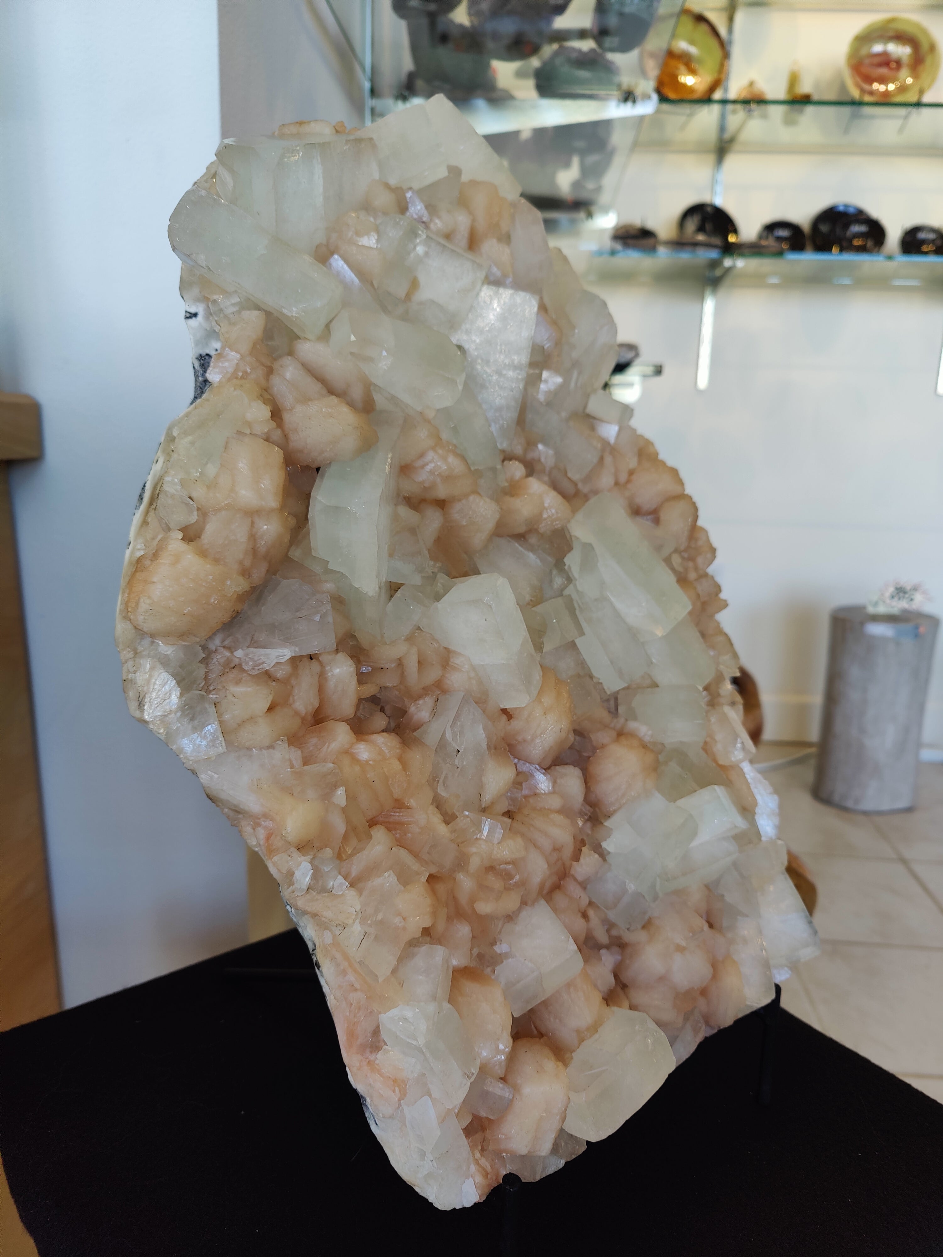 Clear Apophyllite Cubes with Peach Stilbite Cabinet Specimen 12.9kg by Rare Earth Gallery - product image 3 for Resin Society